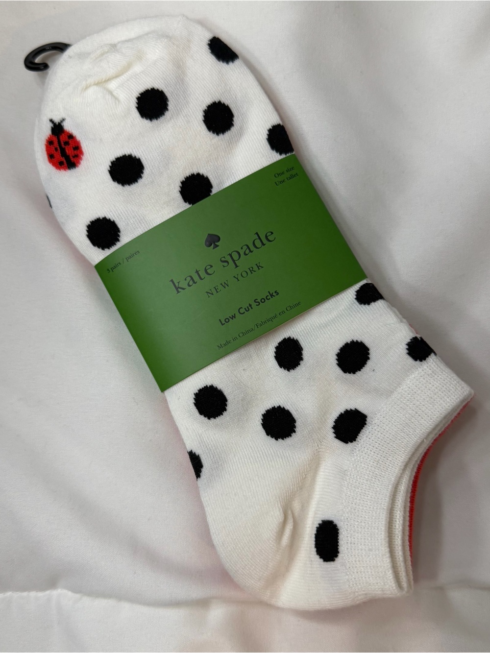 KATE SPADE Lady Bug Polka Dot Socks Bundle of Three Black Red and White Low Rise